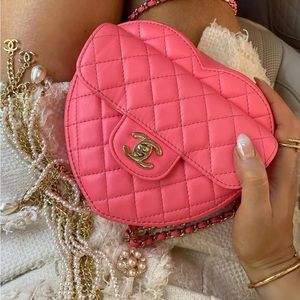 Chanel 2022 Pink Quilted Lambskin Large “In-Love” Heart Bag